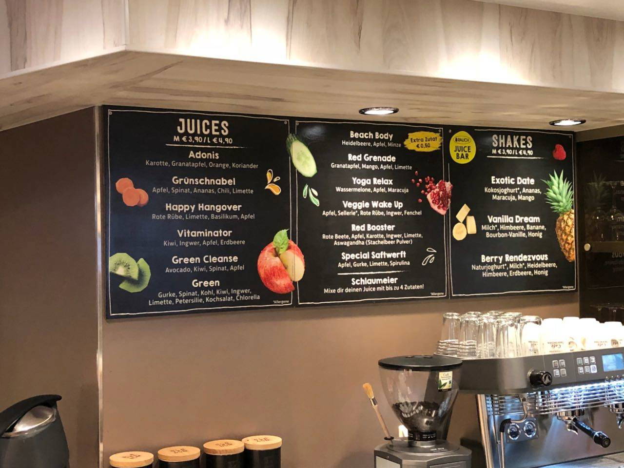 Speisekarte der Rauch Juice Bar auf der Mein Schiff 1
